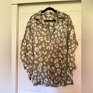 Eesome Leopard Print Blouse - Olive and Cream